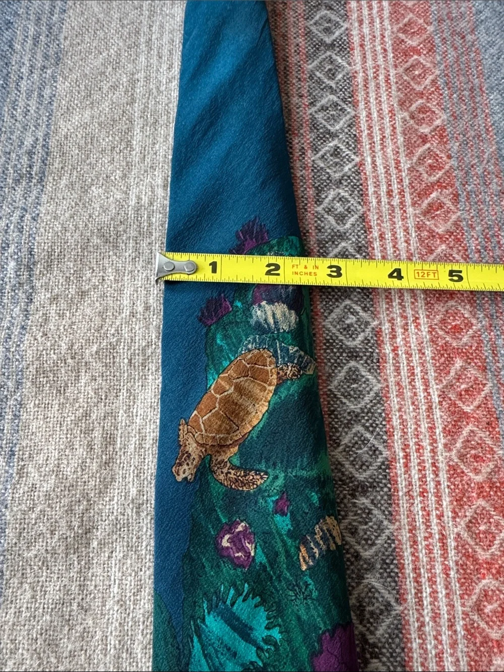 Vintage World Wildlife Fund WWF Silk Tie Coral Reef Sea Turtle Marine Life 58